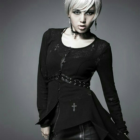 Punk Rave Tops - Punk Rave Discontinued Black Gothic Cross Print